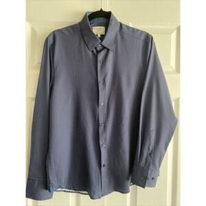 Con.Struct Men's 4-Way Stretch Slim Fit Navy Polka Dot Button Down Dress Shirt M